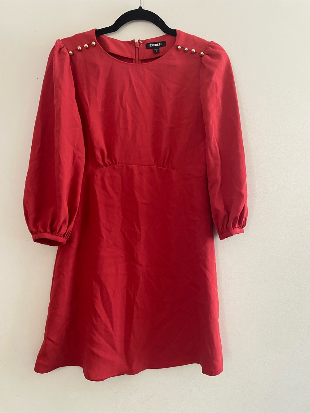 Express Red Dress with Gold Shoulder Studs